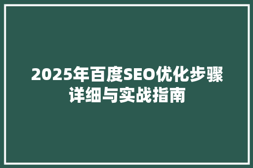 2025年百度SEO优化步骤详细与实战指南