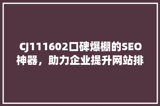 CJ111602口碑爆棚的SEO神器，助力企业提升网站排名