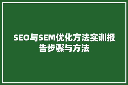SEO与SEM优化方法实训报告步骤与方法