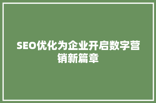 SEO优化为企业开启数字营销新篇章