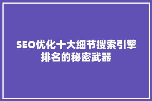 SEO优化十大细节搜索引擎排名的秘密武器