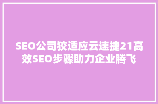 SEO公司狡适应云速捷21高效SEO步骤助力企业腾飞