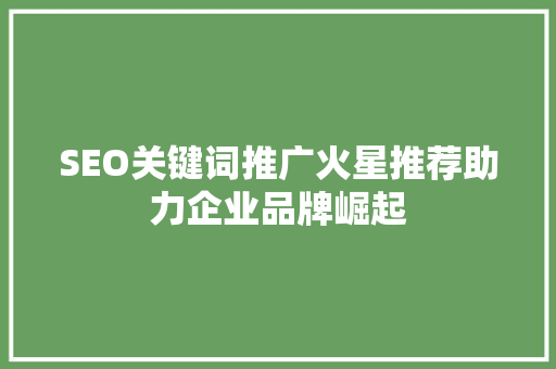 SEO关键词推广火星推荐助力企业品牌崛起
