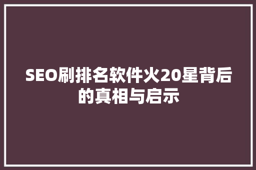 SEO刷排名软件火20星背后的真相与启示