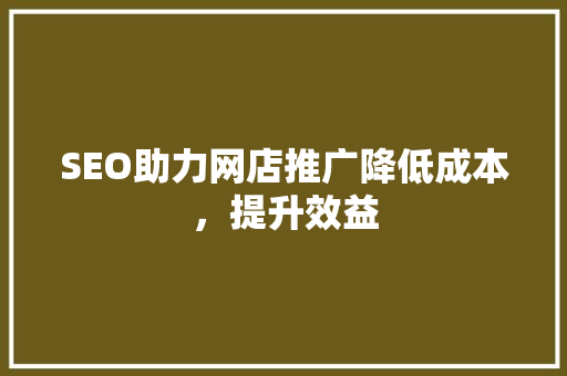 SEO助力网店推广降低成本，提升效益