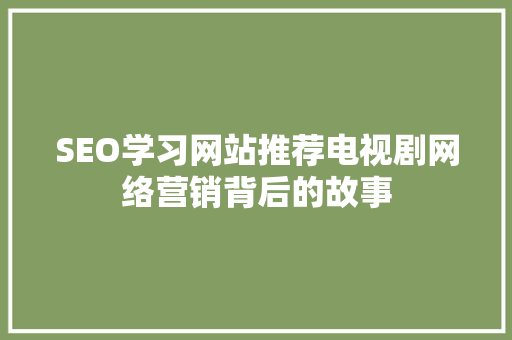 SEO学习网站推荐电视剧网络营销背后的故事