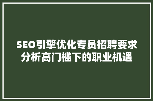 SEO引擎优化专员招聘要求分析高门槛下的职业机遇