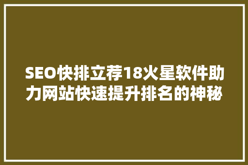 SEO快排立荐18火星软件助力网站快速提升排名的神秘利器