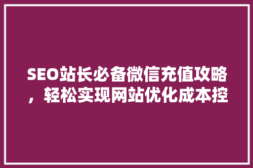 SEO站长必备微信充值攻略，轻松实现网站优化成本控制