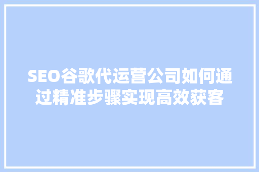 SEO谷歌代运营公司如何通过精准步骤实现高效获客