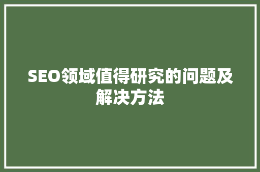 SEO领域值得研究的问题及解决方法