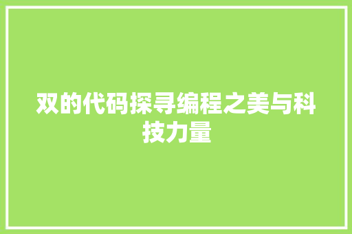双的代码探寻编程之美与科技力量