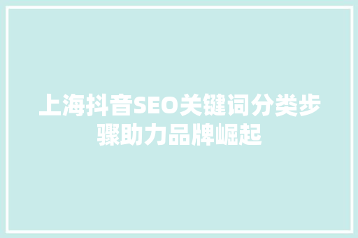 上海抖音SEO关键词分类步骤助力品牌崛起
