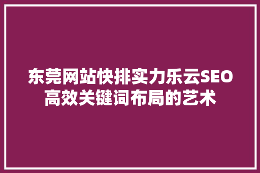 东莞网站快排实力乐云SEO高效关键词布局的艺术