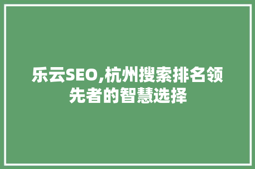乐云SEO,杭州搜索排名领先者的智慧选择