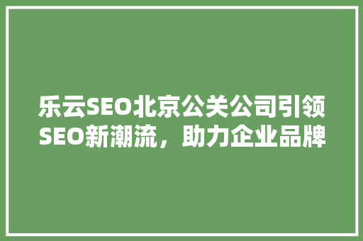 乐云SEO北京公关公司引领SEO新潮流，助力企业品牌腾飞