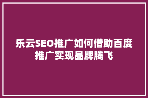 乐云SEO推广如何借助百度推广实现品牌腾飞