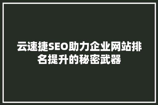 云速捷SEO助力企业网站排名提升的秘密武器