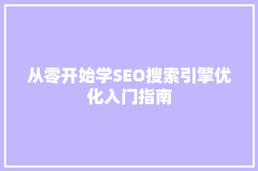 从零开始学SEO搜索引擎优化入门指南