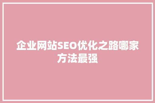 企业网站SEO优化之路哪家方法最强