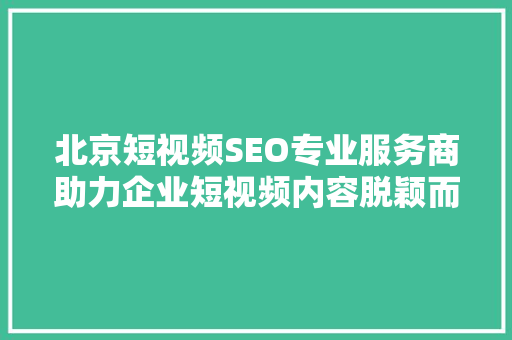 北京短视频SEO专业服务商助力企业短视频内容脱颖而出