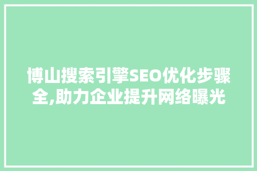 博山搜索引擎SEO优化步骤全,助力企业提升网络曝光度