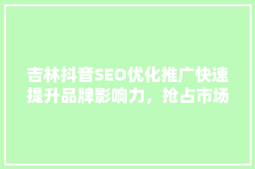 吉林抖音SEO优化推广快速提升品牌影响力，抢占市场先机