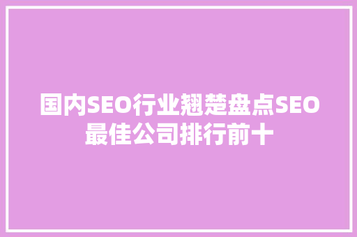 国内SEO行业翘楚盘点SEO最佳公司排行前十