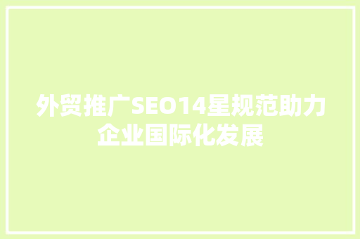 外贸推广SEO14星规范助力企业国际化发展