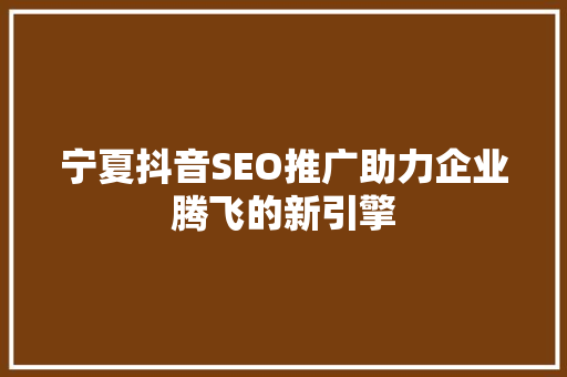 宁夏抖音SEO推广助力企业腾飞的新引擎