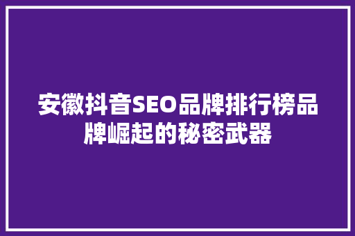 安徽抖音SEO品牌排行榜品牌崛起的秘密武器