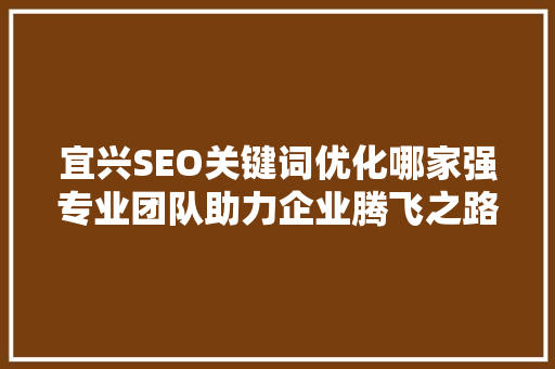 宜兴SEO关键词优化哪家强专业团队助力企业腾飞之路