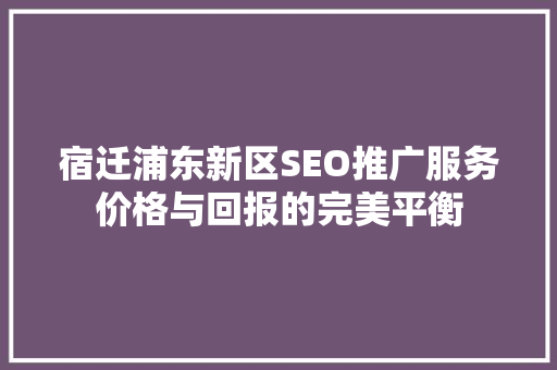 宿迁浦东新区SEO推广服务价格与回报的完美平衡