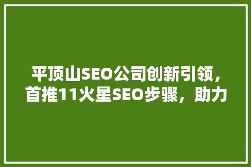 平顶山SEO公司创新引领，首推11火星SEO步骤，助力企业腾飞