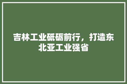 吉林工业砥砺前行，打造东北亚工业强省