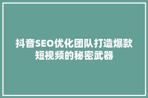 抖音SEO优化团队打造爆款短视频的秘密武器