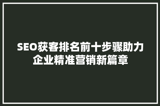 SEO获客排名前十步骤助力企业精准营销新篇章