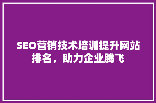 SEO营销技术培训提升网站排名，助力企业腾飞