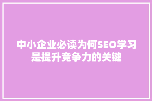 中小企业必读为何SEO学习是提升竞争力的关键