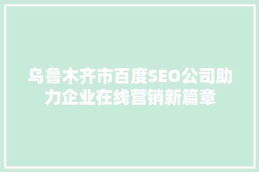 乌鲁木齐市百度SEO公司助力企业在线营销新篇章