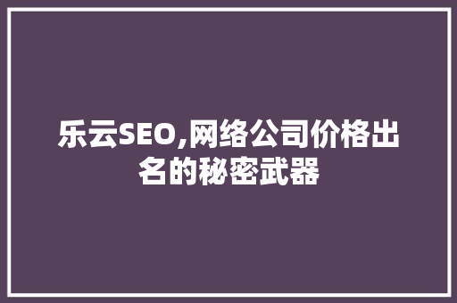 乐云SEO,网络公司价格出名的秘密武器