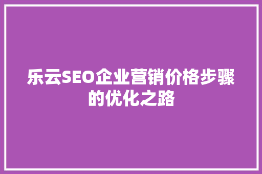 乐云SEO企业营销价格步骤的优化之路