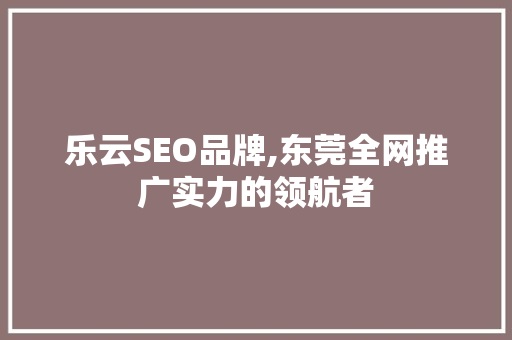 乐云SEO品牌,东莞全网推广实力的领航者