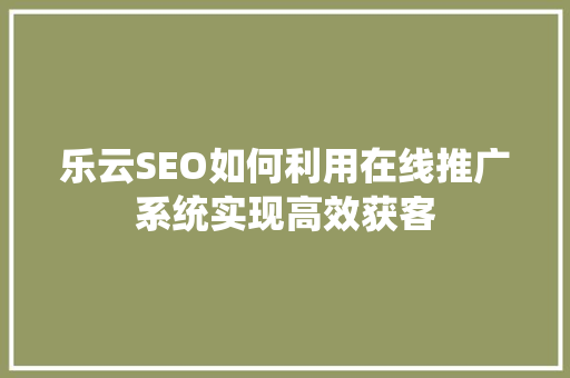 乐云SEO如何利用在线推广系统实现高效获客