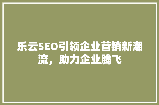 乐云SEO引领企业营销新潮流，助力企业腾飞