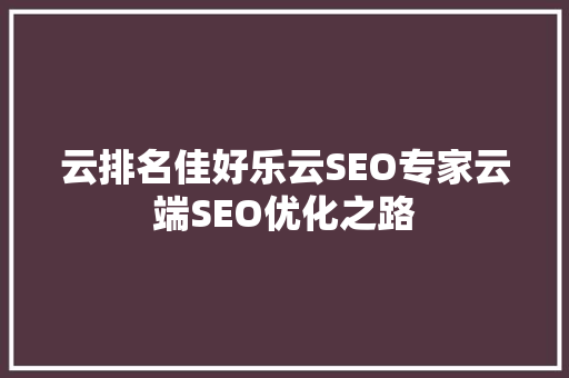 云排名佳好乐云SEO专家云端SEO优化之路