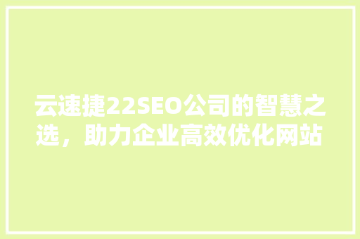云速捷22SEO公司的智慧之选，助力企业高效优化网站排名