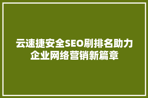 云速捷安全SEO刷排名助力企业网络营销新篇章