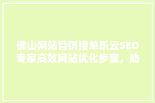 佛山网站营销接单乐云SEO专家高效网站优化步骤，助力企业提升在线竞争力