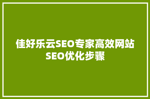 佳好乐云SEO专家高效网站SEO优化步骤